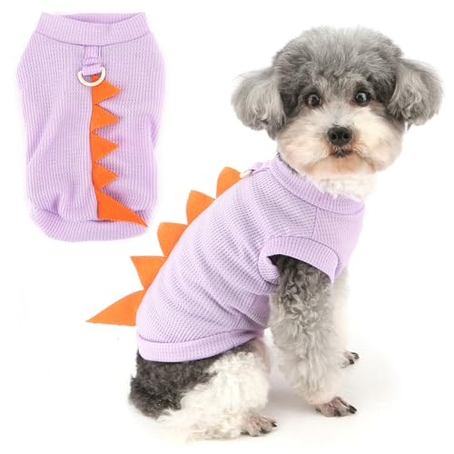 ZUNEA かわいい恐竜柄 犬服 シャツ 夏 小型犬 おしゃれ 可愛い ベスト タンクトップ Dリング付き 柔らかい 通気性 Tシャツ ペットアパレル ドッグウエア洋服 超小型犬 子犬 チワワ トイプードル服 お散歩 パープル S