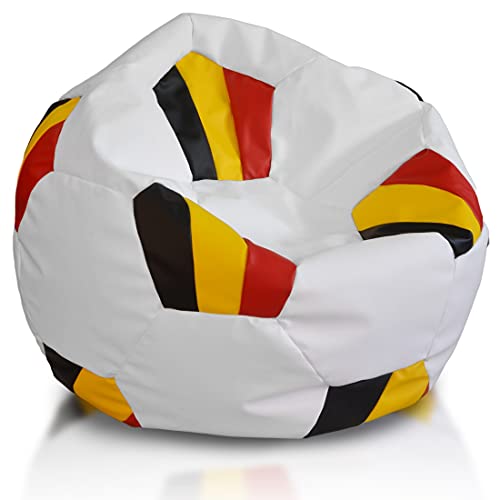 Ecopuf Fussball Sitzkissen – im Flaggen-Design – robuster Kunstleder Sitzsack mit EPS Perlen – 90 x 55 cm – für Kinder & Erwachsene – mit reißfesten Nähten