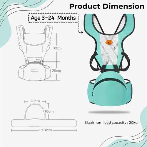 Image of Bembika Baby Carrier Newborn to Toddler with Hip Seat Multiple Positions Infant Carrier Soft Baby Holder Kangaroo Bag Sling Carrier for All Seasons - Sky Blue