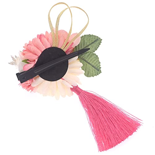 Japanese Women Flower Kimono Hair Clip, Handmade Hanfu Tassel Flower Hairpin Cosplay Kanzashi Hair Accessories Decoration Gift (Pink) #TOP7
