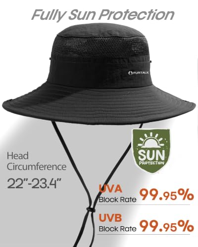 Image of FURTALK Sun Hats for Men Women UPF Sun Protection Breathable Wide Brim | Nylon UV Protection, Breathable Adjustable, 2-in-1 Wide Brim, Packable Water-Resistant, Fishing Hiking Summer