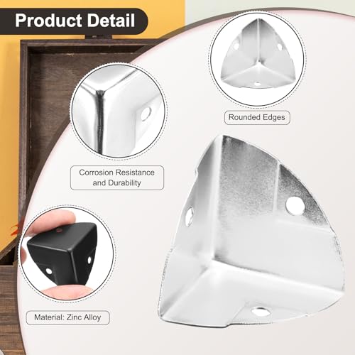 Image of uxcell 8PCS Metal Corner Protector 1.1 x 1.1 x 1.1 Inch Box Edge Guard Protector Zinc Alloy Cabinets Speaker Corners Protector for Furniture Decorative (Imprint Edge, Silver)