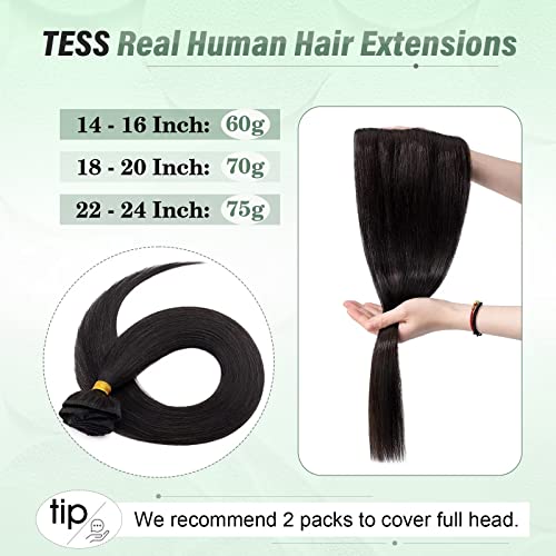 TESS Human Hair Extensions Clip in Real Hair Black Remy 5 Pieces Straight Natural Hairpieces for Women/Girls (#1B Natural Black - Image 4