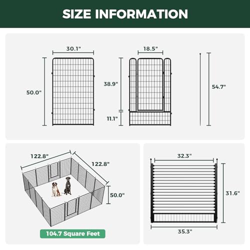 Image of FXW Rollick Unleashed Dog Playpen for Indoor, Yard, RV Camping, 50 inch 16 Panels Dog Pen with RV Step Grid for Large Dogs, Black│Patented