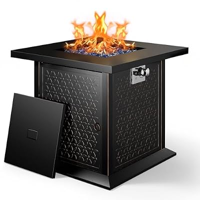 Ciays 28" Propane Fire Pit Table with 50,000 BTU Output, Outdoor Gas Fire Pit Table CSA-Certified for Outside Patio with Glass Rocks and Removable Lid, Extra-Wide Anti-Tip Base for Child & Pet Safe