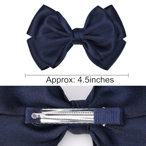 Lazos dobles para cabello 4.5 in con pinzas de cocodrilo azul marino miniatura 4