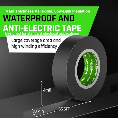 Image of Electrical Tape 3 /4 in x 66ft Black10-Pack Industrial Grade Vinyl Tape | 0.75 in x 66 FT High Temp Electric Tape Under 600V for All Weather - UV Protection - Flame Retardant