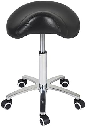 Saddle Stool Rolling Chair for Medical Massage Salon Kitchen Spa Drafting,Adjustable Hydraulic Stool with Wheels (Without Backrest, Black)
