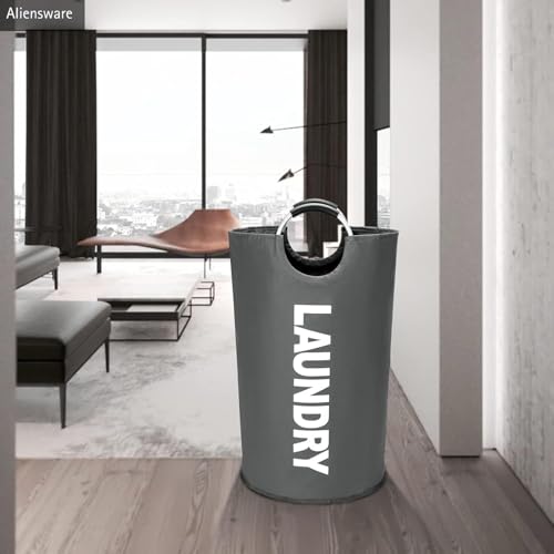 Image of Aliensware Laundry BasketXL 90L with aluminium Handles,Collapsible Laundry Bag Bin Hamper, Water Resistant Oxford cloth bag /Foldable /Clothes Storage Box /Storage Basket /Aliens-(79 X 38cm) Dark Grey