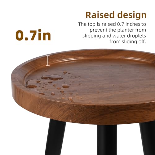 Image of KGPLOME Plant Stand Indoor,Mid Century Walnut Wood Plant Table, Heavy Duty Metal Tall Flower Pot Stand,Modern Round Small Side End Table With Raised Design(12 inchx17 inch)