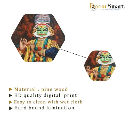 Image of Decor Smart Kerala Wooden Wall Art | Living Room Decoration | South Indian Festival Accent | Home Decor Decorative Artwork | Kathakali Temple Wall Hanging | Cultural Heritage Sticker Panel (WPS 218)