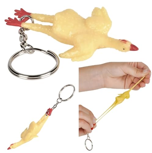Stretch Rubber Chicken Keychain (3 Inch) (12 Pack) Yellow Mini