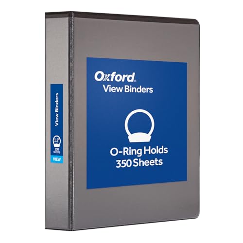 Oxford Ring Binders, 1.5' Round Ring Binders, View Binder, Covers on 3 Sides, XtraLife Hinge, Non-Stick, PVC-Free, Black, 350 Sheet Capacity (1002548)