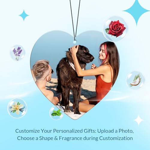 Image of Custom Air Fresheners with Picture for Car | Personalized Photo Gifts; Double-Sided Print; Hanging Ornament; Scent Choice Available; Heart Shape