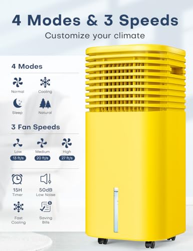 Image of 4-IN-1 Portable Air Conditioners, Evaporative Air Cooler w /4 Modes & 3 Speeds, 15H Timer for Smart Auto-off, 2-Gal Tank for 20H Cooling,17FT Remote,No Hose Needed - Gold