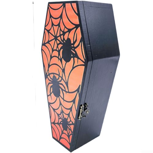 Caja de madera de pino rústica con forma de ataúd de Halloween para almacenar dulces y mejorar el ambiente de celebración espeluznante (B)