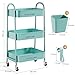 3 Tier Turquoise Metal Mesh Rolling Cart, Storage Cart with Handle and Lockable Wheels, Multifunctional Three Tiered Utility Organizer Cart on Wheels for Kitchen, Office, Bathroom, Crafts, Arts, Snack