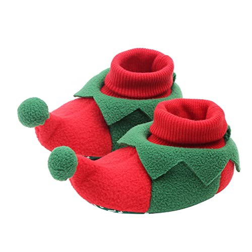 Image of DSORVICD Newborn Baby Christmas Shoes Santa Slippers Booties Elf Fleece Shoes Winter Warm First Walking Shoes