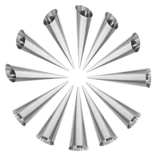 GRIRIW 12pcs Stainless Steel Croissant Baking Molds Reusable Horn Molds for Bread Baking Includes Flat and Slanted Bases for Home and Professional Bakers