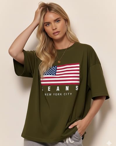 Image of AUSK Oversized Front Printed Loose Fit T-Shirt for Women || Tshirt for Girls