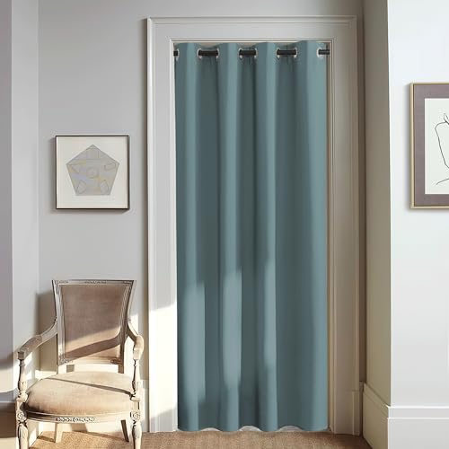 NICETOWN Blackout Greyish Blue Curtain for Living Room - Grommet Solid Thermal Insulated Sound Dampening Doorway Window Curtain Drape for Bedroom/Sliding Door (1 Panel, W46 x L80)