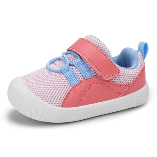 Ukicbaby Baby Shoes Boys Girls First Walking Shoes Wide Toe Box Barefoot Zero Drop Infant Shoes Lightweight Nonslip Soft Breathable Toddler Sneakers Pink 18-24 Months Size US 6