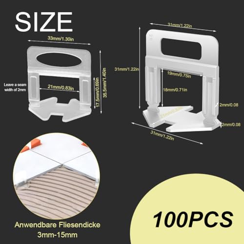 Fliesen Nivelliersystem,Fliesen Nivelliersystem 2.0mm 100 Stk Zuglaschen,Fliesen Nivelliersystem Zuglaschen,Standard Laschen Fugenbreite 2mm,Fuge Verlegesystem Verlegehilfe,Kreuzkreuz