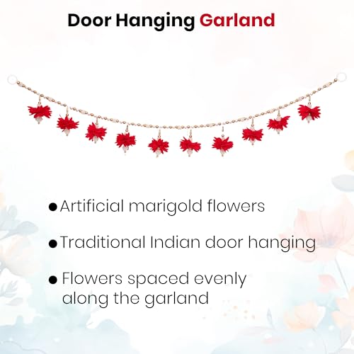 Image of Akaar Decor Floral Pearl Bead Toran with Red Flower Latkans | Decorative Door Hanging for Home Entrance, Mandir & Pooja Room | Diwali Decoration, Wedding & Festive Decor