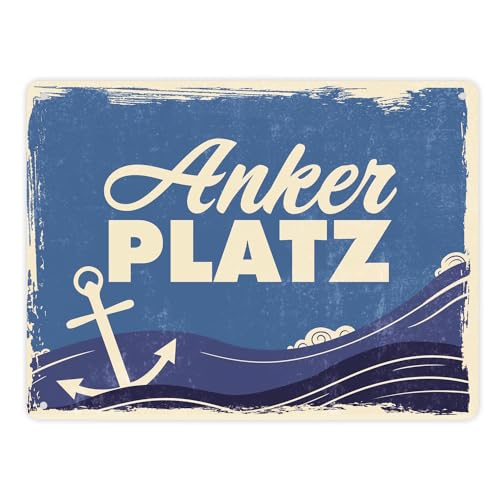 Metallschild XL in 21x28 cm mit Meer Motiv und Anker - Ankerplatz mit Wellen an der Nordsee Ein Geschenk für Familien die ihre Heimat lieben und am Meer wohnen also echte