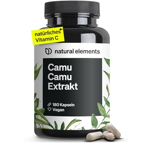 natural elements Camu Camu Extrakt Kapseln – Vitamin C – 180 vegane Kapseln für 6 Monate –...