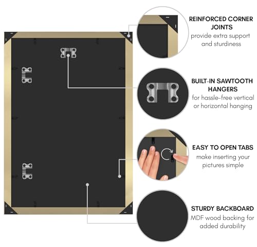 Americanflat 12x18 Poster Frame with Polished Plexiglass - Gold Picture Frame - Wide Photo Frames Made of Engineered Wood for Vertical or Horizontal Wall Display - Epic Collection - Gold