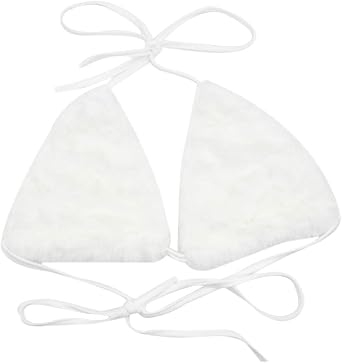 Women Faux Fur Crop Top Triangle Bra Sexy Halter Backless Tank Tops for Rave Festival Clubwear