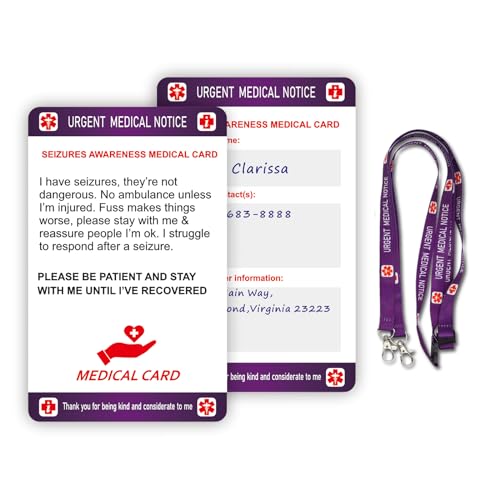 SEIZURES Medical Card with Writable Panel and Patterned Lanyard Emergency Contact Card