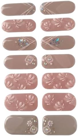 14PC Floral Watercolour Nail Wraps, Teal and Beige Design YHK-05