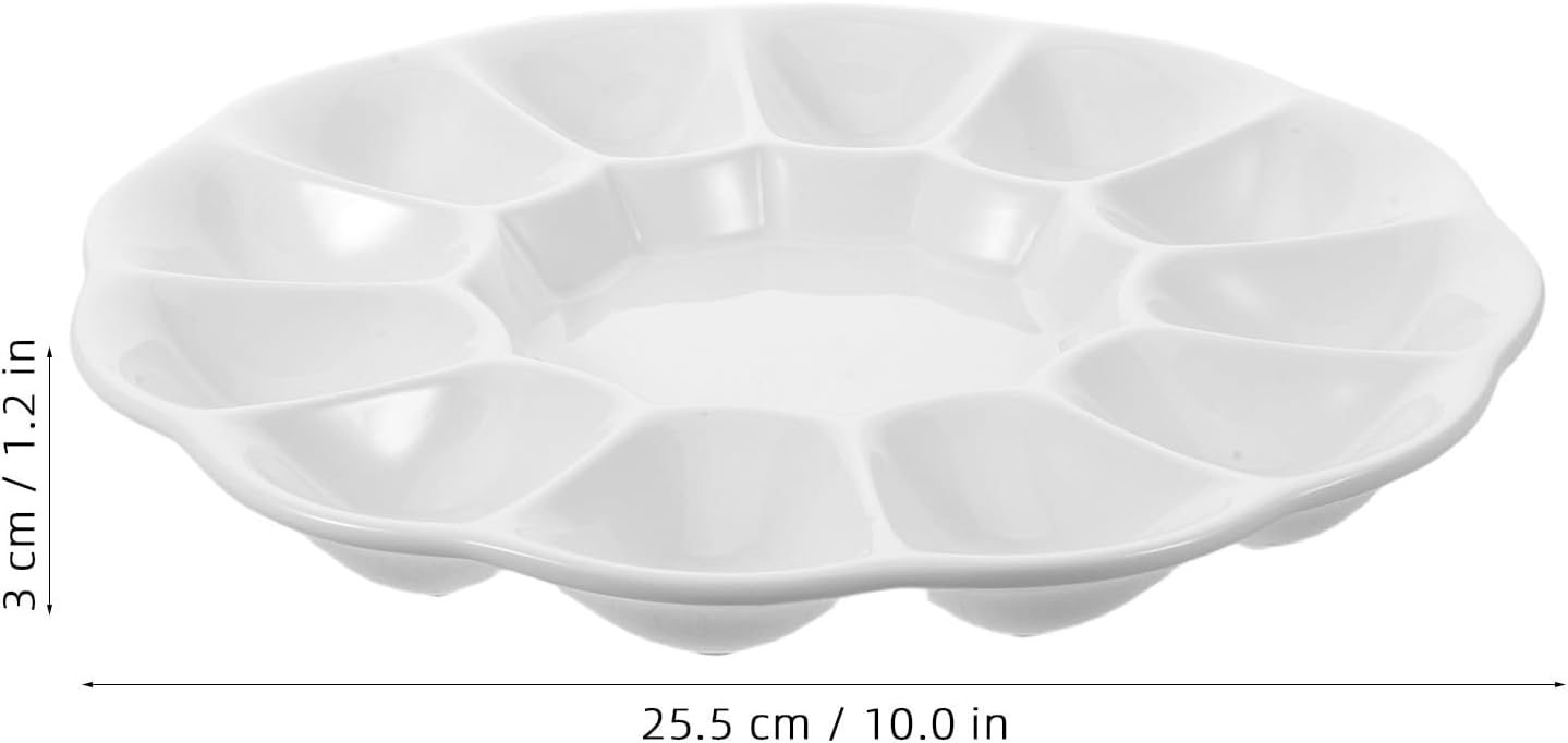 Deviled Egg Platter 10 Inch Ceramic White 12 Slot Tray