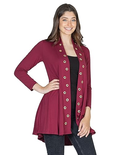 24seven Comfort Apparel Long Sleeve Mid Thigh Open Front Cardigan with Grommet Details3