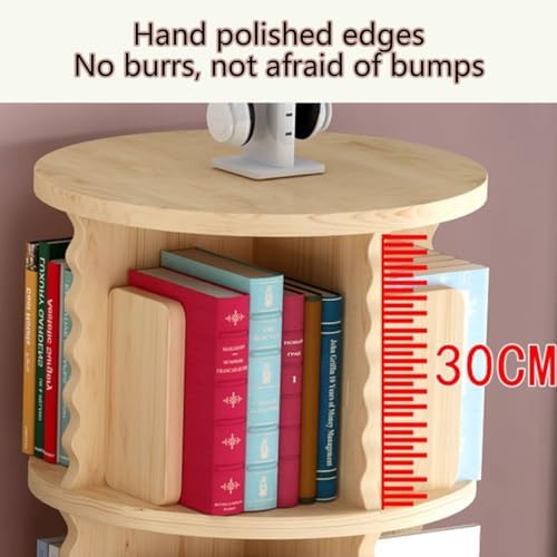 360° Kids Rotating Bookshelf Tower, Solid Wood Revolving Bookcase with Letter Baffles, Space-Saving Storage for Children's Room, Study, Playroom, Nursery