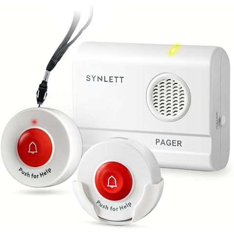 SYNLETT Caregiver Pager Wireless Call Buttons for Elderly Monitoring SOS Alert System Portable Alarm for Nurse Call Seniors Patients Emergency Home Cover