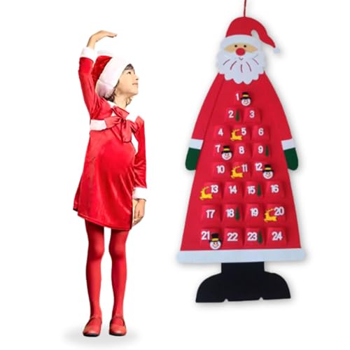 Sem bagunça - Calendário Interativo de Natal Feito em Feltro com 24 Bolsos - Contagem Regressiva do Papai Noel Enfeite Decoração Natalina Infantil Para Criança Menino e Menina Brinquedo