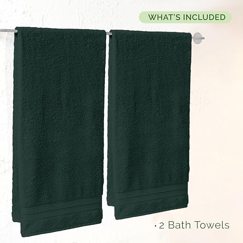 Image of Elegant Comfort Three Line Popcorn Towel Set for Bathroom 27 x 54 inches, Premium Hotel Quality 2-Pack Bath Towels, 100% Turkish Cotton, Soft and Durable, Quick Dry and Highly Absorbent, Forest Green