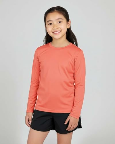 Image of Real Essentials 4 Pack: Girls' Dry-Fit Long Sleeve Crew Neck T-Shirt - Athletic Activewear Soccer Top for Teens Kids Youth