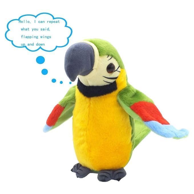Image of PRIME Talking and Dancing Parrot Toy for Kids Soft Plush Musical Bird Toy with Preloaded Music /Songs, Voice Repeat and Dance Functions Funny Return Gift for Kids Multicolour Pack of 1 (Talking Parrot)