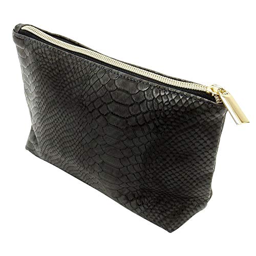 Kingsley Faux Leather Cosmetic Bag - Small Makeup Bag - Travel Cosmetic Bag for Women, Zippered Cosmetic Pouch, Faux Reptile Skin Design, Gray, Rectangular Design, TC-178