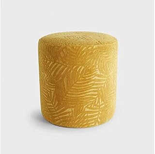 Beautify Velvet Foot Stool, Mustard Round Footrest with Floral Leaf Pattern & Upholstered Soft Touch Fabric, Padded Lightweight Ottoman Home Decor for Living Room, Dressing Table, Bedroom