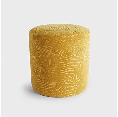 Beautify Velvet Foot Stool, Mustard Round Footrest with Floral Leaf Pattern & Upholstered Soft Touch Fabric, Padded Lightweight Ottoman Home Decor for Living Room, Dressing Table, Bedroom
