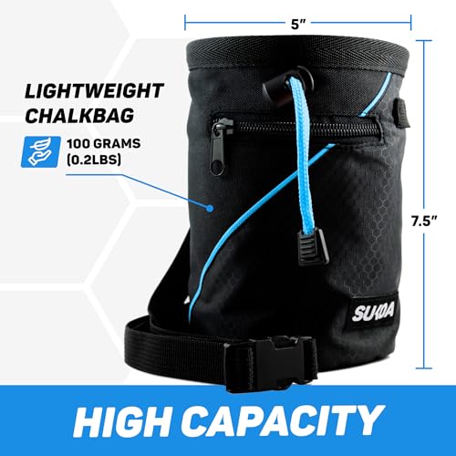 Chalk Bag for Rock Climbing - Rock Climbing Gifts Gear Accessories - Quick-Clip Belt, Large Zippered Pockets & Brush Holder - Weight Lifting, Gym, Bouldering, Disc Golf, Wall, Rock Climbing Chalk Bag