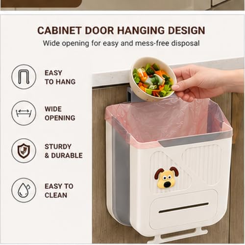 Image of AILTEC KUKKU TRADERS Hanging Dustbin for Kitchen Cabinet 10L | Foldable PP Waste Bin with Wide Opening | Bag Storage Dispenser for Kitchen Bathroom and Office