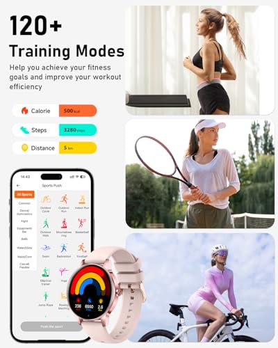 Image of Smart Watches for Women, 1.27'' TFT Fitness Watch With Bluetooth Answer /Make Call,24H Heart Rate /SpO2 /Sleep Monitor /Menstrual Cycle /120+ Sports Fitness Tracker for iPhone Android iOS(4 Straps,Pink)