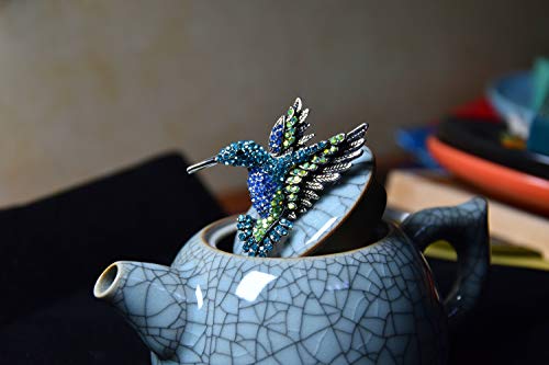 Hummingbird Brooch Pins For Women Fashion Bird Pins Elegant Rhinestone Crystal Women's Brooches Pin (Ancient Silver Blue Green) #TOP7