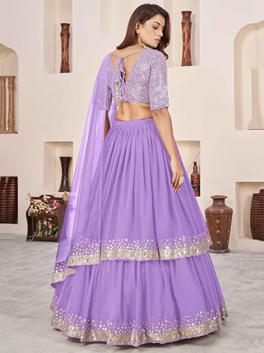 Image of Zeel Clothing Women's Sequins Embroidered Georgette New Semi-stitched Lehenga Choli Set With Dupatta (50666-Womens-Lehenga-Choli-Latest)